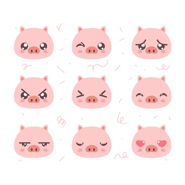 Niedliches schwein emoticon set