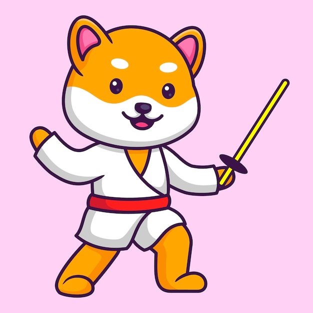 Niedliches shiba inu karate im cartoon animal vector illustration flat style concept