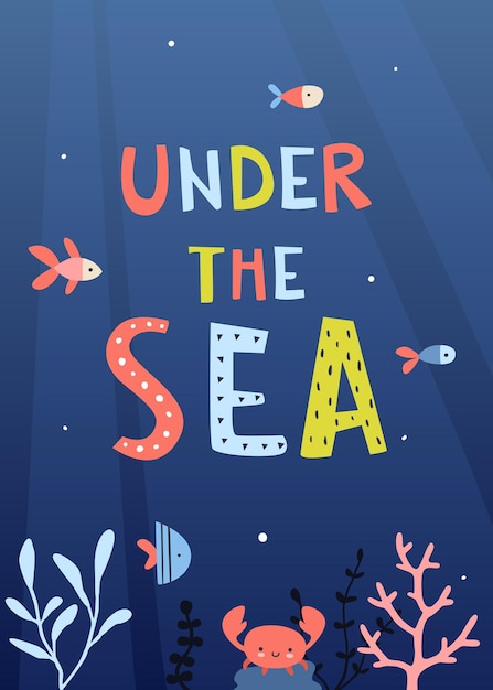 Vektor niedliches unterwasserleben-poster für kinder