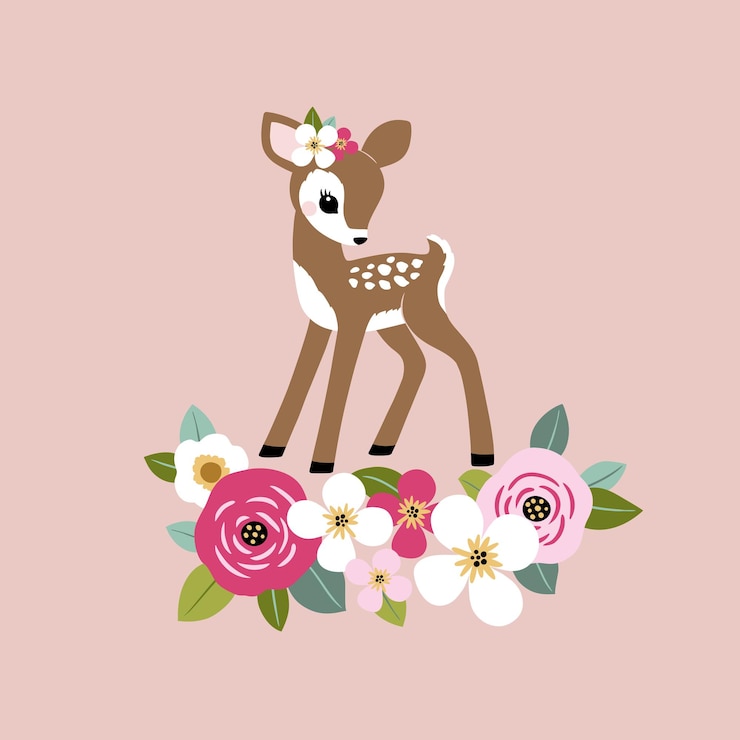 Vektor niedliches vintage-kitz mit blumen für t-shirt-logo, grußkarte oder poster