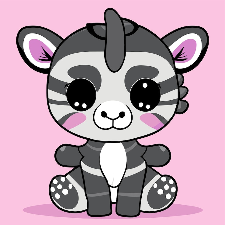 Vektor niedliches zebra handgezeichnetes cartoon-aufkleber-symbol-konzept isolierte illustration