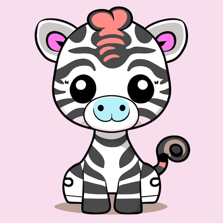 Vektor niedliches zebra handgezeichnetes cartoon-aufkleber-symbol-konzept isolierte illustration