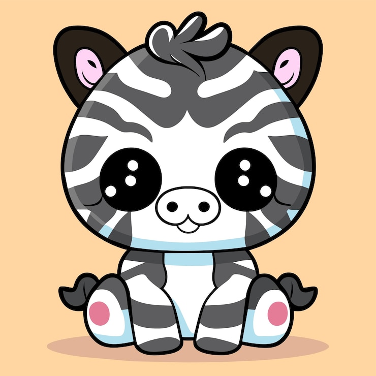 Vektor niedliches zebra handgezeichnetes cartoon-aufkleber-symbol-konzept isolierte illustration