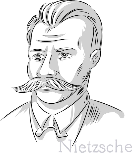 Nietzsche Philosoph Handgezeichnete Linienkunst Porträt Illustration