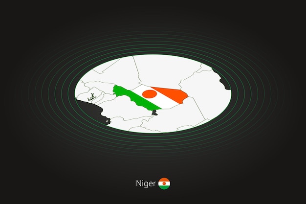 Niger-karte in dunkler farbe ovale karte mit nachbarländern