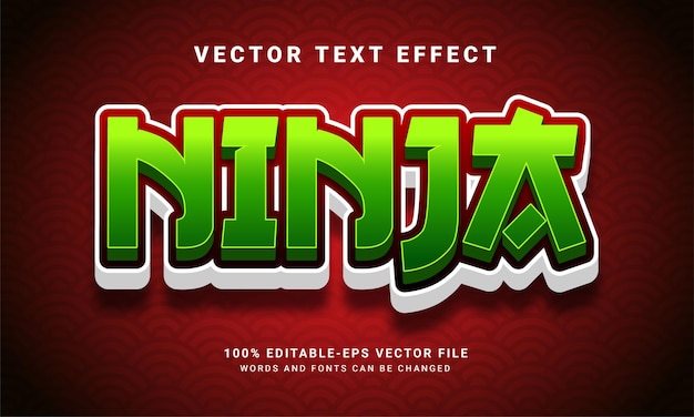 Ninja 3d bearbeitbarer textstileffekt. ninja-texteffekt mit grünem farbthema