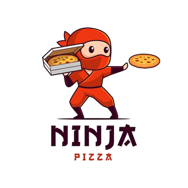 Ninja hält pizza-logo-maskottchen-illustration