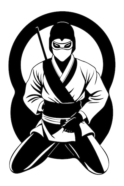 Ninja in kimono schwarz-weiß-vektorillustration