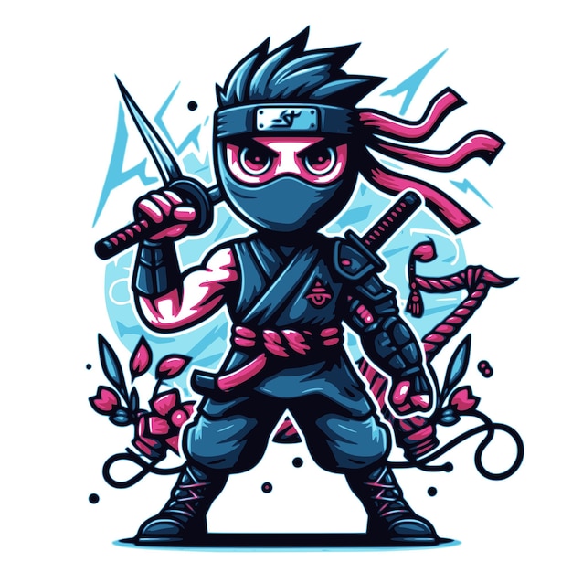 Ninja-kämpfer im cartoon-stil auf weißem hintergrund