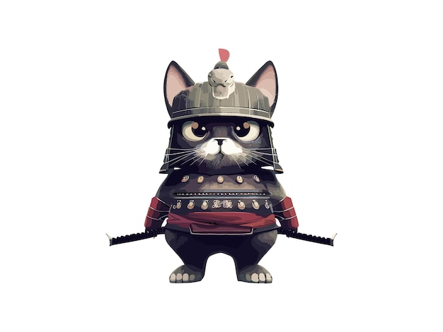 Vektor ninja-katze mit katana-schwert samurai-katze vektorillustration