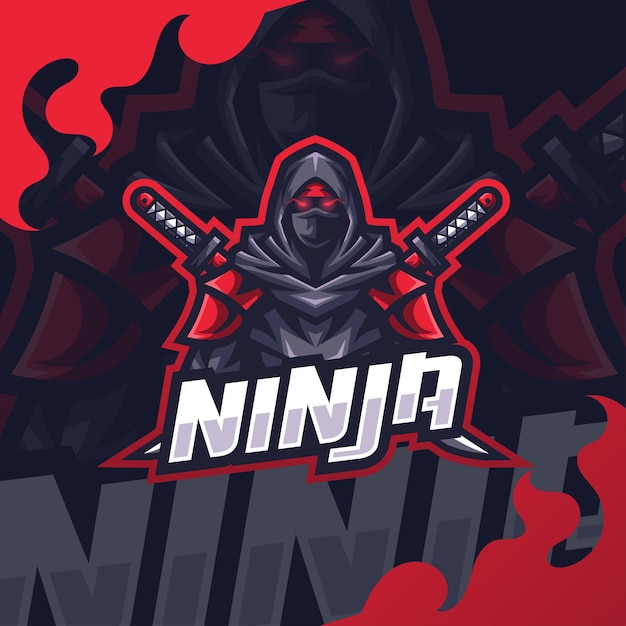 Ninja maskottchen logo esport premium-vektor