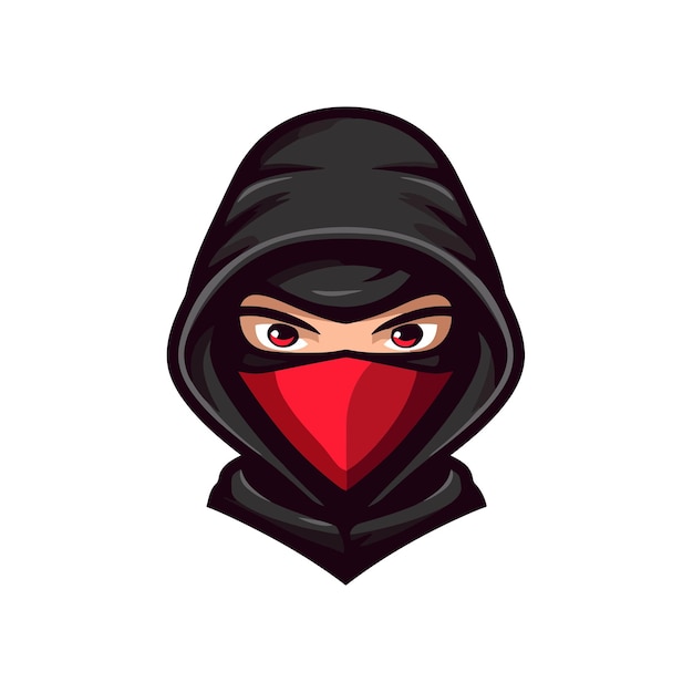 Ninja mit schwarzer Maske. Vektorillustration auf weißem Hintergrund