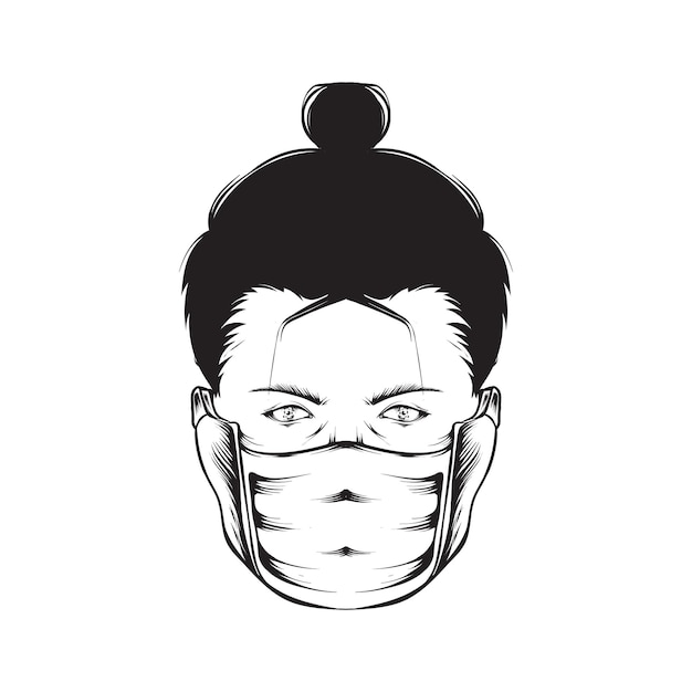 Ninja-skizzenillustration mit maske