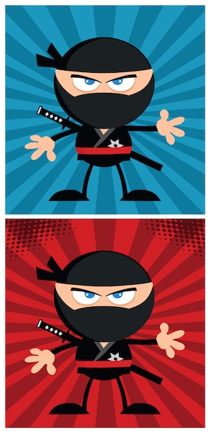 Ninja warrior cartoon character im modernen flachen design