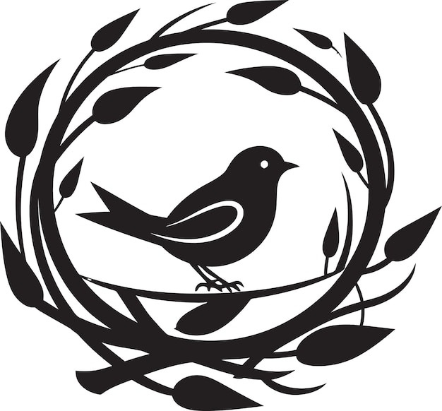 Nisten im stil schwarzes vektor-vogelnest-emblem schlankes avian haven schwarzes vogelnest-symbol