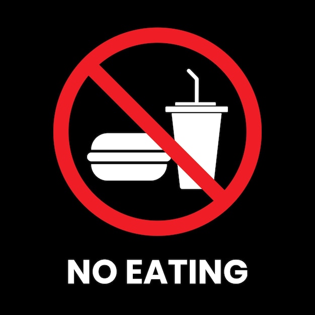 No Eating Sign Sticker mit Inschrift auf isoliertem Hintergrund