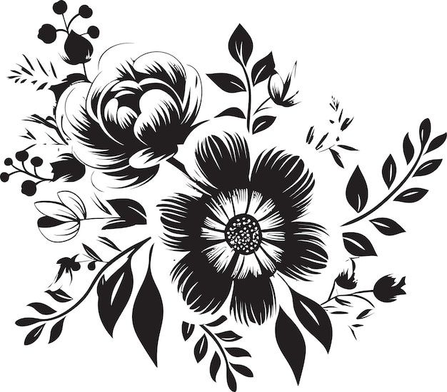 Vektor nocturnal noir elegance illuminated xi chic black floral vector eleganceinked floral harmony envisio (in der nacht schwarze eleganz beleuchtet xi chic)