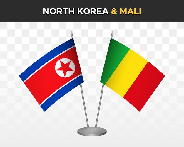 Nordkorea vs mali tischflaggen mockup isolierte 3d-vektorillustration tischflaggen