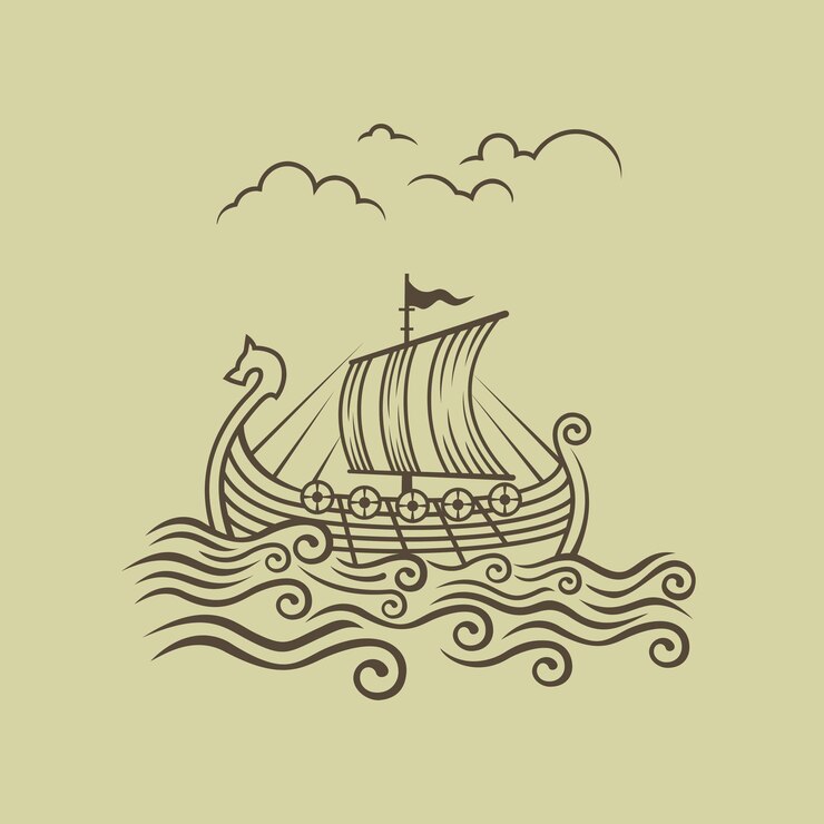 Normannen Drakkar. Wikinger-Transportschiff. Vektor-Illustration.