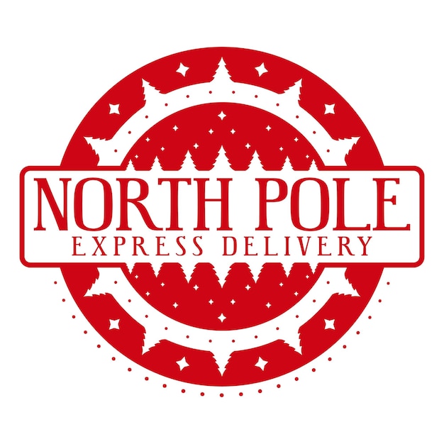 North pole expressversand weihnachtsstempel-design für eine personalisierte geschenktüte vom weihnachtsmann. vektor