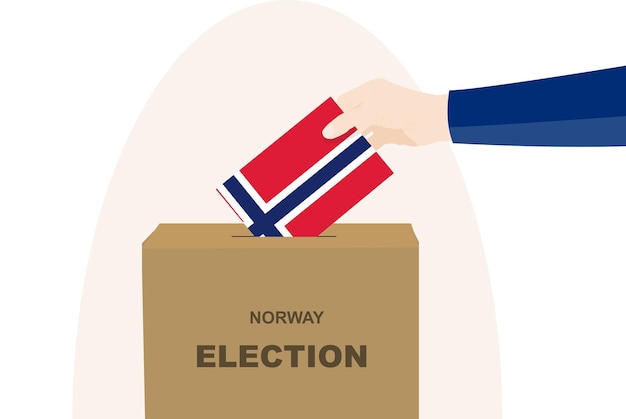 Norwegen abstimmung konzept mann hand und wahlurne wahltag vektor der norwegischen flagge