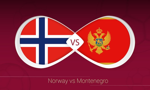 Norwegen gegen montenegro im fußballwettbewerb, gruppe g. versus-symbol auf fußballhintergrund.