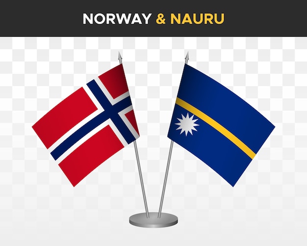 Norwegen vs nauru schreibtischfahnen mockup isolierte 3d-vektorillustration norwegische tischflagge