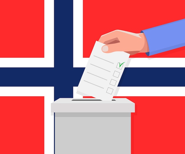 Norwegen wahlkonzept hand legt stimmzettel