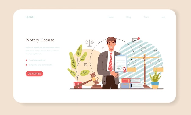 Notarlizenz webbanner oder landingpage. isolierte flache vektorillustration