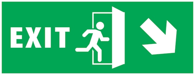 Notausgangsschild. Running Man-Symbol zur Tür. grüne Farbe. Pfeilvektor. Warnschild