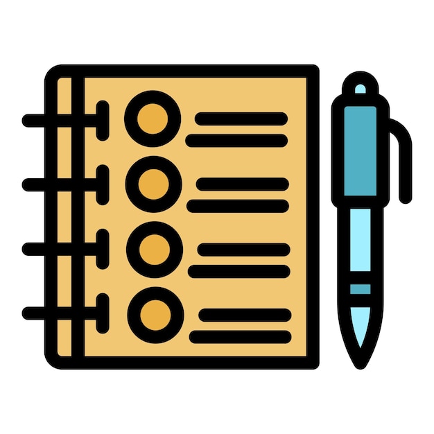 Notebook-Test-Symbol Umriss Notebook-Exam-Test-Vektor Ikonen Farbe flach isoliert