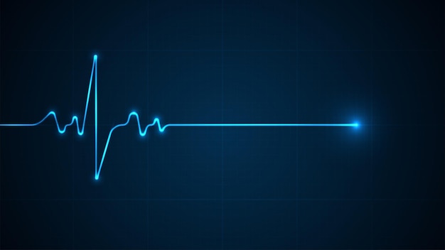 Notfall-EKG-Überwachung. Blau leuchtender Neon-Herzpuls. Herzschlag. Elektrokardiogramm