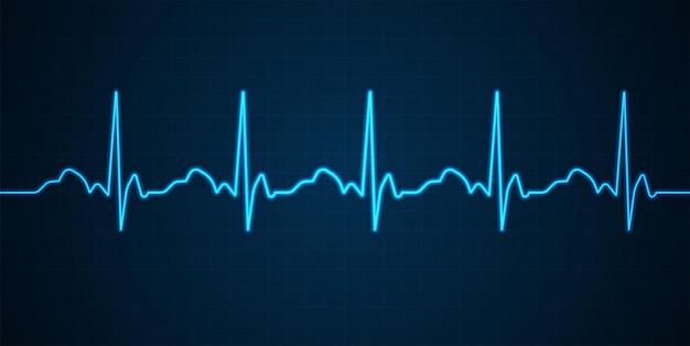 Notfall-ekg-überwachung blau leuchtender neon-herzpuls herzschlag elektrokardiogramm