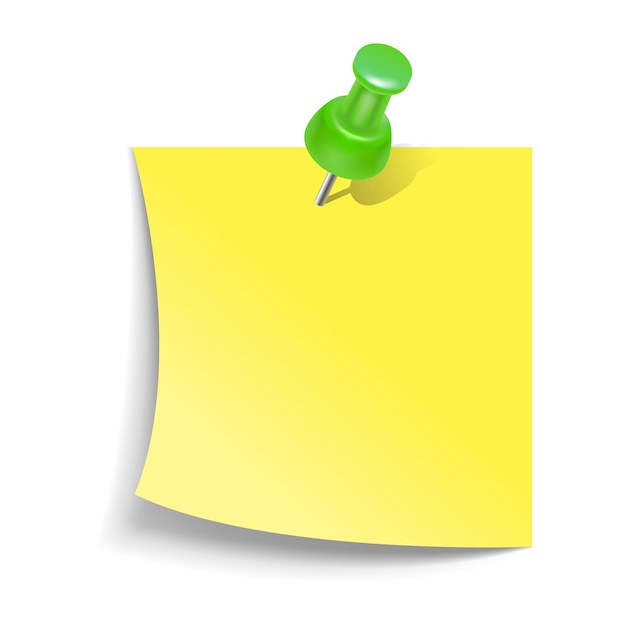 Notizpapier mit Push-Pin-Symbol im realistischen Stil auf weißem Hintergrund