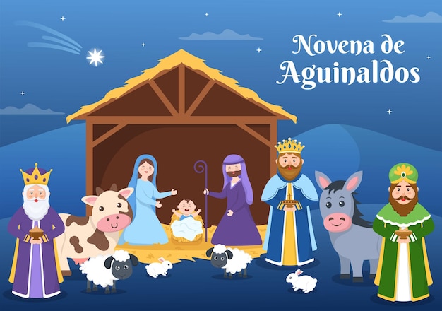 Novena de aguinaldos feiertagstradition in kolumbien für familien zu weihnachten in flacher illustration