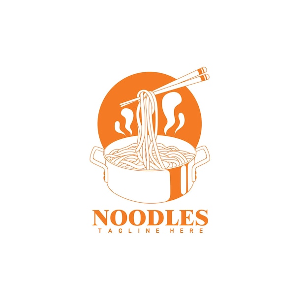 Nudel ramen auf kochtopf doodle handgezeichnetes logo