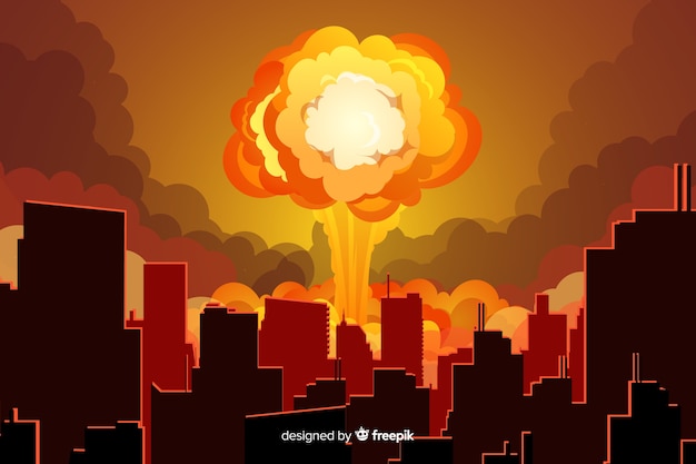 Nukleare Explosion in einer Stadtkarikaturart