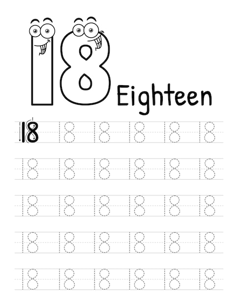 Number tracing book interior für kinder kinder schreiben arbeitsblatt premium-vektorelemente19