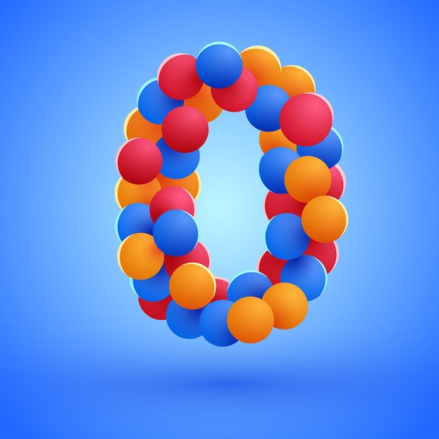 Nummer 0 aus bunten festlichen Luftballons