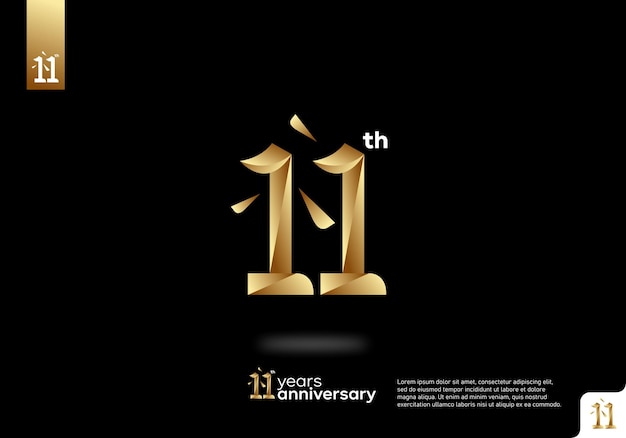 Nummer 11 Gold-Logo-Icon-Design, 11. Geburtstags-Logo-Nummer, 11. Jahrestag.