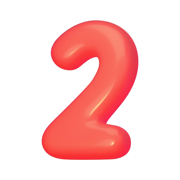 Nummer 2 Rote Ziffer zwei im 3D-Stil realistisches Design im Cartoon-Ballon-Stil Elemente isoliert auf weißem Hintergrund Vektorillustration