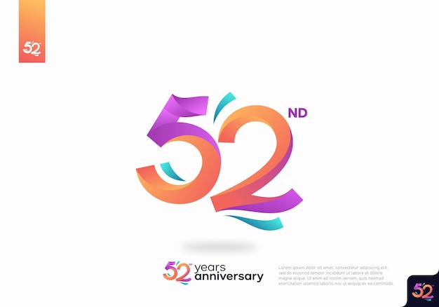 Nummer 52 Logo-Icon-Design, 52. Geburtstags-Logo-Nummer, Jubiläum 52