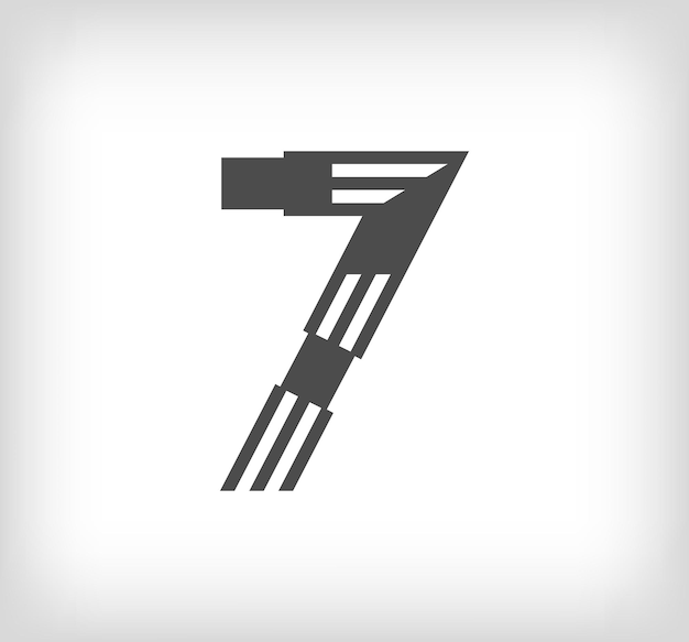 Nummer 7 lineares modernes logo der buchstabe ist in form von streifen alphabet nummer zeichen und lin