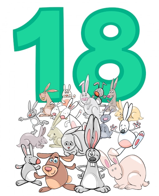 Nummer achtzehn und karikaturkaninchen gruppieren