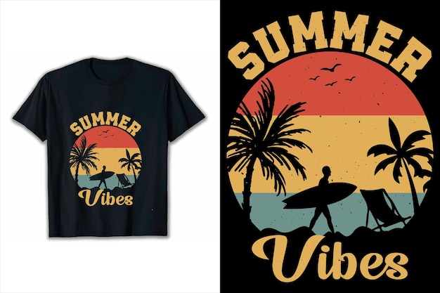 Nur Sommerstimmung im T-Shirt-Design. Kostenloses Vektorpaket mit Schriftzug-Sommerabzeichen