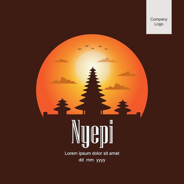 Nyepi Day Greeting Design im orangefarbenen Kreis