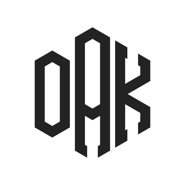 OAK-Logo-Design Anfangsbuchstaben OAK-Monogramm-Logo in sechseckiger Form