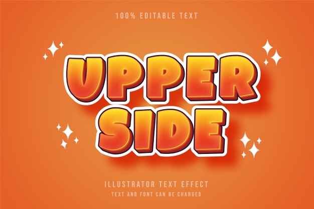 Obere Seite, 3D bearbeitbarer Texteffekt gelbe Abstufung orange modernen Comic-Stil