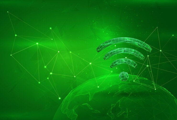 Vektor objekt über einem polygonalen planeten auf grünem hintergrund globale datenberechnung