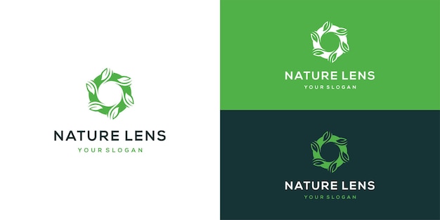 Objektivkamera mit blattnatur-logo-design